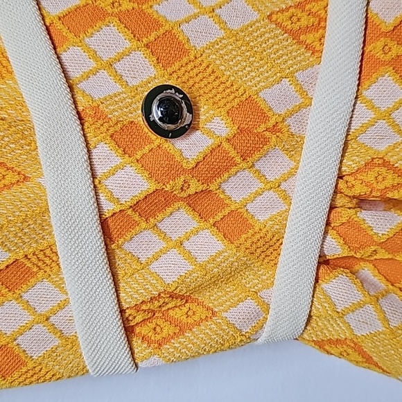Patty Woodard Vtg 70's argyle dress, yellow orange white, SL, fitted, A-line - Picture 2 of 10